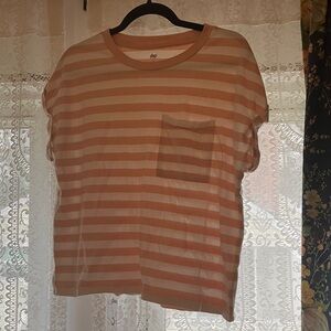 Dip Peach and White Striped Tee with Pocket